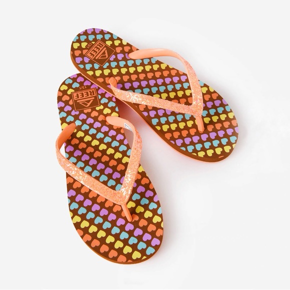 Reef Other - Reef kids orange brown little mini heart stargazer print flip flop sandals